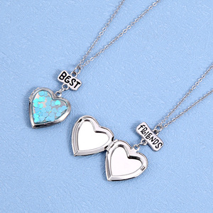 Collana con ciondolo a cuore per bambini con foto nascosta e paillettes, a forma di cuore, con olio a goccia, di gran moda - Product Image 4