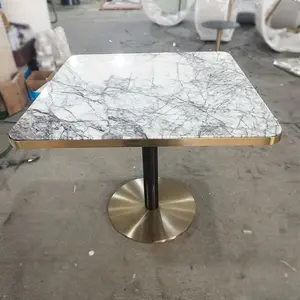 Modern Luxury Design Marble Top Stainless Steel Base Restaurant Table For Hotel Furniture Coffee Shop Bar Fast Food