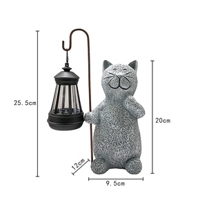 Statue de jardin solaire Figurine de chat avec lumière LED Cote IP65 pour Patio Balcon Cour Cadeau de pendaison de crémaillère Art de jardin - Product Image 1