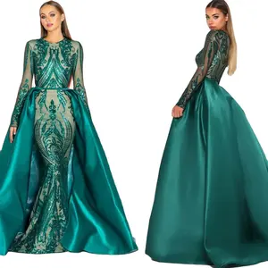 Mermaid Modest Maxi Dress Plus-Size Long Sleeve + Detachable Skirt Women Formal Evening Prom Dresses