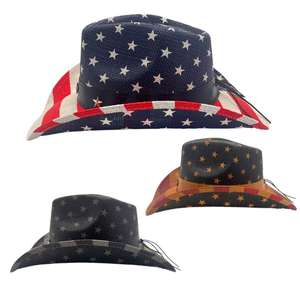 Ventes directes d'usine de chapeaux de Cowboy occidentaux rétro classiques USA drapeau américain peinture chapeau de paille drapeau américain chapeau de Cowboy - Product Image 2