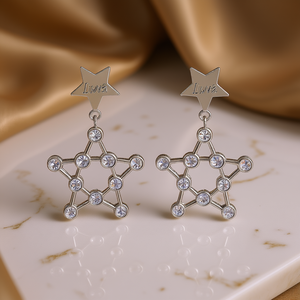 Boucles d'oreilles pendantes Luna Star en or blanc avec cristaux et strass sertis clos, pour femme, à porter au quotidien - Product Image 2