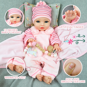 Muñeca Reborn de Silicona Platino 100% de Cuerpo Completo Suave de 13 Pulgadas, Juguete de Recién Nacido Gordito, Juguetes de Compañía para Niñas, Efecto Mojado - Product Image 1