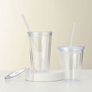 12oz 16oz 24oz Insert Card Glitter Tumbler Clear <b>Double</b> <b>Wall</b> Plastic Cup With Flat Lid and Straw Cold Drink Juice Party Cup - Product Image 4