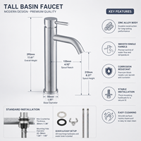Robinet de lavabo monocommande en alliage de zinc, finition nickel brossé sans plomb, à poser sur le comptoir, vente en gros, haute qualité