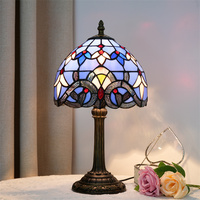 Lampe de table en verre européenne, style rétro, base en résine bleue, éclairage de bureau avec ampoules LED pour la décoration de la maison