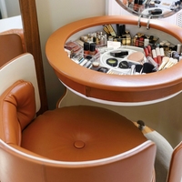 Table de maquillage moderne de luxe légère en cuir PU pliable avec miroir rond, gain de place, pour chambre d'hôtel et appartement