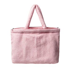 Sac à main décontracté en tissu éponge doux avec fermeture éclair sécurisée et poignée épaisse intégrée pour les escapades de week-end et les voyages au spa pour femmes - Product Image 1