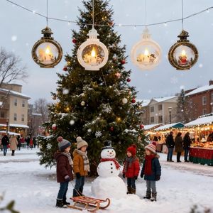 Lampes LED en forme de lanterne, décorations de Noël de luxe pour fêtes nocturnes avec Père Noël et bonhomme de neige, fournitures lumineuses pour enfants - Product Image 5