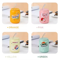 Cadeau personnalisé de dessin animé mignon portable tasses à café en céramique de couleur avec paille nouveauté café petit déjeuner tasse à lait