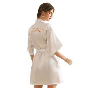 Bata de Novia y Dama de Honor para Mujer, Bata de Boda, Bata de Noche, con Letras Bordadas, Roja, de Poliéster Transpirable, con Hombros Descubiertos - Product Image 5