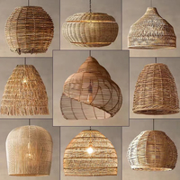Lampe suspendue en rotin naturel en forme de cloche, tressée à la main, avec cordon réglable E27, pour la décoration de café, restaurant, hôtel