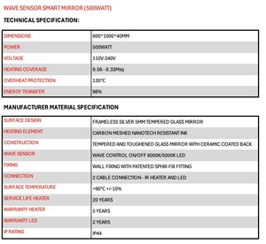 Espejo Calefactor sin Marco de 500W con LED de Onda, Calentador Infrarrojo de Fibra de Carbono con Energía Solar y Ventilación, Calentamiento Rápido - Product Image 6