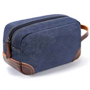 Trousse de Toilette en Toile pour Homme - Sac de Voyage Durable pour Articles de Rasage avec Accents en Cuir pour des Essentiels de Soin Organisés en Déplacement - Product Image 3