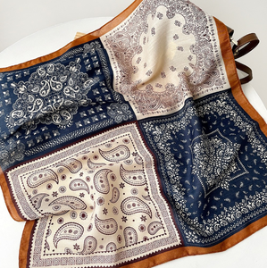 Elegant Women's 100% <b>Silk</b> <b>Square</b> <b>Scarf</b> Geometric Pattern Brown Orange Border Multi-Functional Fashion Accessory All Seasons - Product Image 6