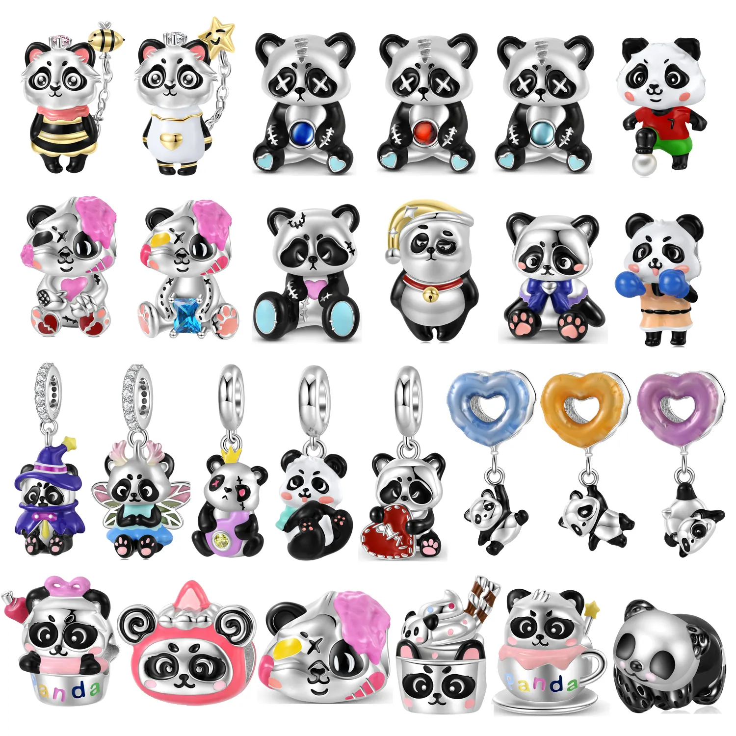 Moda Panda serie colorido amor globo Panda encanto 925 plata esterlina Diy pulsera accesorios cuentas de agujero grande