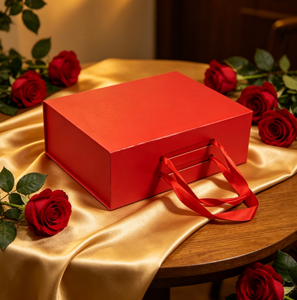 Boîte cadeau magnétique rouge personnalisée avec poignée en ruban de soie, emballage de luxe en papier rigide pour festival, mariage, vêtements, rangement - Product Image 6