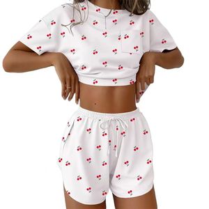 Pyjama pour femmes, respirant, imprimé léopard, tendance, doux, en viscose/polyester, haut à manches courtes, taille élastique - Product Image 3