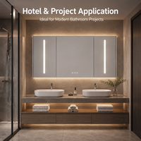 Lemari Cermin Kamar Mandi LED Pintar Modern, Terpasang di Dinding, dengan Cermin Anti Embun untuk Hunian dan Hotel