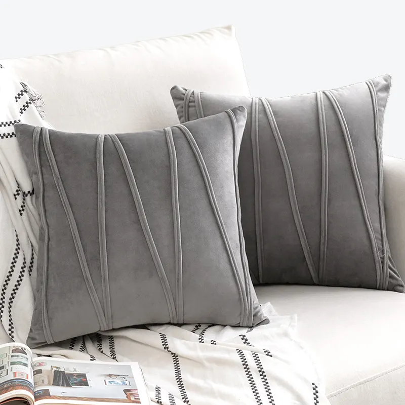 Pabrik Kustom garis dekorasi Sofa rumah Modern Nordic mewah persegi panjang sarung bantal beludru