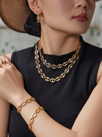 Ensemble de bijoux de luxe en zircon, collier, bracelet, bague, boucles d'oreilles, acier inoxydable, plaqué or 18 carats, Dubai, cadeau, bijoux tendance