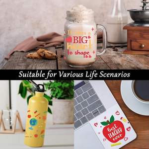 สติกเกอร์ติดแก้วขนาด 16 ออนซ์ ลายการ์ตูนน่ารักสำหรับครู  แบบ UV DTF  ลายดินสอ แอปเปิ้ล ไม้บรรทัด - Product Image 5