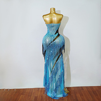 Robe de scène pour femmes, salsa latine, samba, danse de salon, sans bretelles, à franges, à paillettes, maxi, costume de performance, sur mesure, tenue de fête drag queen