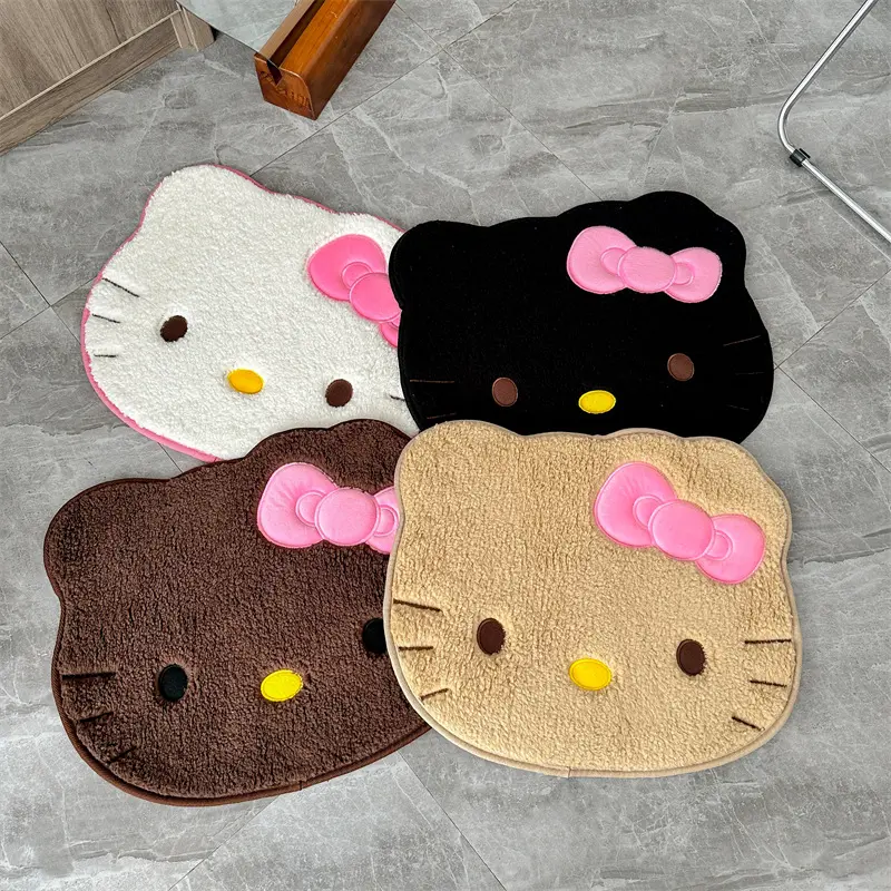 Alfombra de gatito de anime Botu, alfombrilla de baño bonita de dibujos animados, alfombra de baño antideslizante para puerta absorbente de algodón con memoria de terciopelo para niños