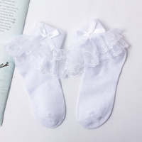 Chaussettes en coton blanches pour filles, collection printemps-été, avec volants et dentelle, fines, décontractées, pour tout-petits