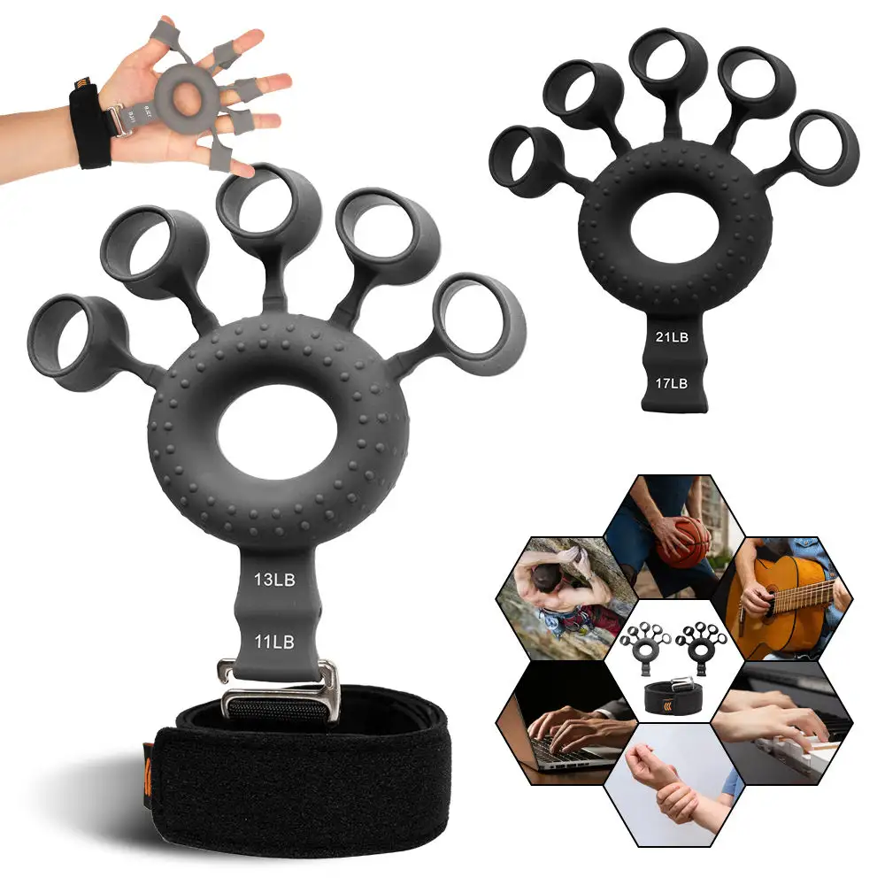 DECELEVEN Custom Atacado Fitness 2 Pcs Cinco Finger Extension Trainer Hand Grip Exerciser Ajustável 2 Pcs Finger Strengthener