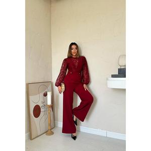 Mono Floral Borgoña al por Mayor con Encaje y Hombreras, Estilo Gótico Y2K, Tejido de Punto para Primavera y Verano - Product Image 4