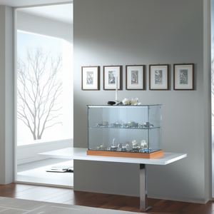 Vitrina moderna para encimera, 71x35x50 cm, puertas correderas de vidrio templado, gabinete de exhibición gris claro para sala de estar - Product Image 3