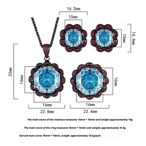 Wholesale Eco-friendly Copper Black Gold Plated 16-10MM Sea Blue Zircon Necklace Earrings <b>Ring</b> <b>Woman</b> Jewelry <b>Set</b> Bridal - Product Image 2