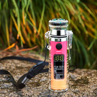 Briquet à double arc transparent avec lampe torche, coupe-vent, pour aventures en plein air, rechargeable Type-C, briquet électronique