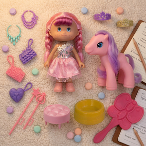 Muñeca de Moda con Pony Rosa y Set de Accesorios para Niñas de 5 a 7 Años, Juguete de Dibujos Animados, Material Plástico PVC - Product Image 1