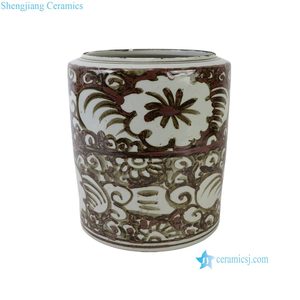 RZSX172-A-B Vaso da Tavolo in Ceramica con Motivo Floreale Verde, Marrone e <span class=keywords><strong>Bianco</strong></span>, Portapenne - Product Image 5