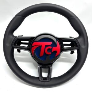 Volant en cuir pleine fleur et fibre de carbone pour <span class=keywords><strong>Porsche</strong></span> 911 Carrera <span class=keywords><strong>GT3</strong></span> <span class=keywords><strong>RS</strong></span> Cayenne, style course à fond plat - Product Image 3