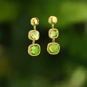 Fashion Dangle <b>Earrings</b> PVD Gold Plated 316L Stainless Steel Sustainable Resistant Green <b>Crystal</b> <b>Studs</b> - Product Image 3