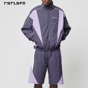 Ensemble de shorts en nylon basique sur mesure OEM pour hommes avec broderie de logo, poignets élastiqués imperméables, ensemble de survêtement deux pièces - Product Image 4