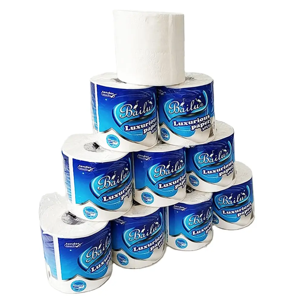 Papier toilette vierge en pâte de bois, pour papier hygiénique, deux rouleaux, papier toilette standard, blanc, taille bleue, vente en gros