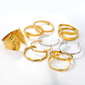 European American Retro Minimalist Geometric Stainless Steel <b>Bracelet</b> 18k Gold Plated Women's Fashion Jewelry Stackable - Product Image 1