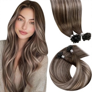 Extensions de cheveux humains Remy à pointe en U, ondulations profondes lâches, Yaki, fusion à chaud, balayage brun <span class=keywords><strong>foncé</strong></span>/<span class=keywords><strong>cendré</strong></span>, 50g, 22 pouces - Product Image 1