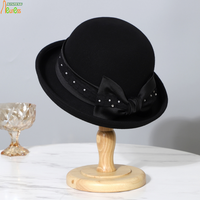 Elegante Sombrero Cloche para Mujer de Fieltro de Lana con Lazo Vintage, Pedrería/Perlas, para Invierno, Iglesia, Boda, Fiesta, Venta al por Mayor, ODM Disponible