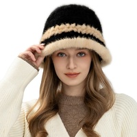 Luxuriöse handgestrickte Nerzfellmütze für Damen, warme Wintermütze für den Außenbereich, vier Jahreszeiten, XZWDSI CX-C-348, 56–58 cm