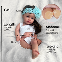Poupées de bébé en silicone de 20 pouces, entièrement faites à la main, anatomiquement correctes, fille brune avec de longs cheveux implantés, pour accessoires de photographie