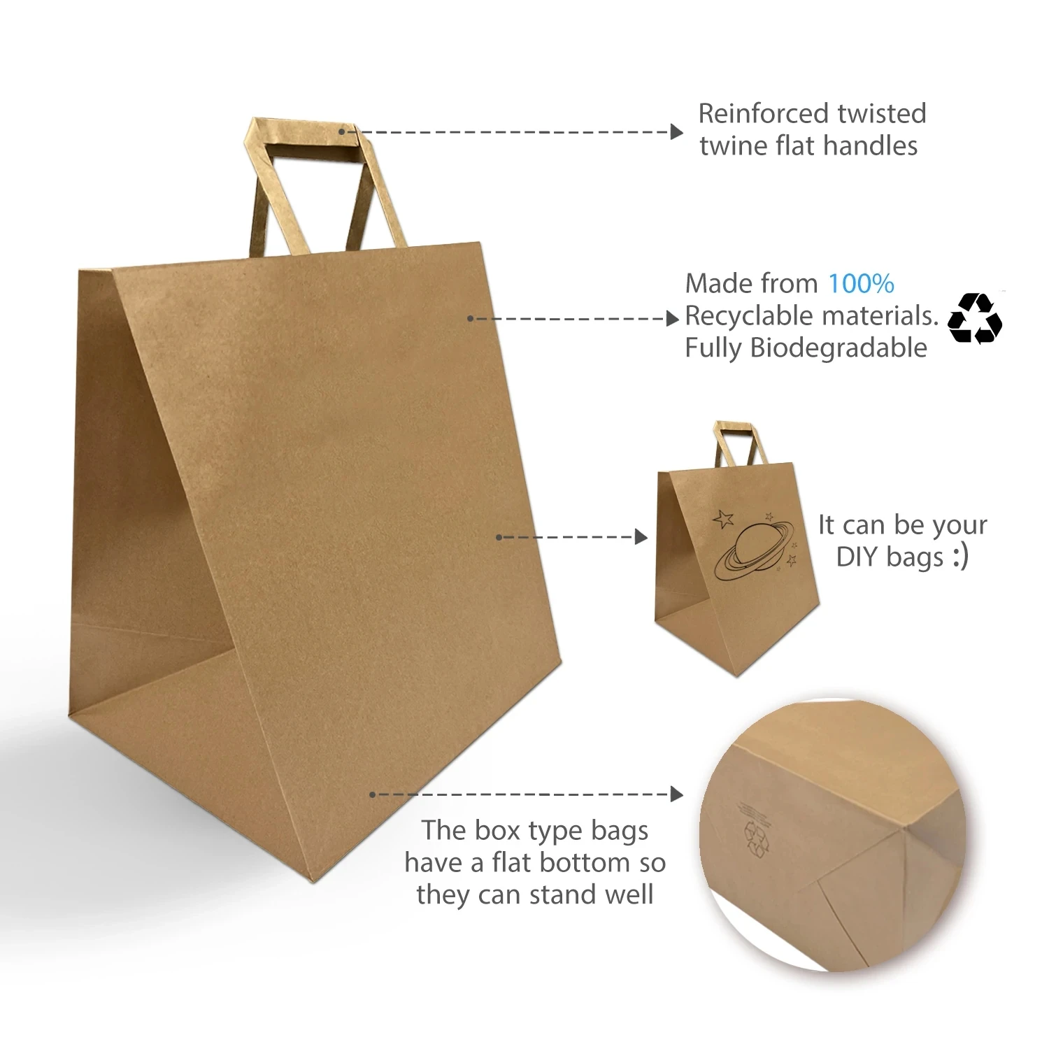 Kraft Paper Bags with Flat Handles 14x10<i></i>x15.75 inches