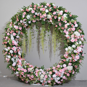 Arche de fleurs artificielles style forêt <span class=keywords><strong>rose</strong></span> et blanc, support rond pour roses et hortensias, décoration de fond pour mariage, fête ou banquet - Product Image 5