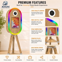 Photomaton ovale en bois commercial - 4 modes d'éclairage, support de caméra intégré, caméra HD et imprimante DNP pour les entreprises de location