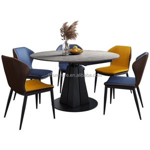 Mesa de Comedor Redonda Extensible Estilo Italiano, Tapa de Losa de Roca Blanca, Base de Pedestal Negra, para 4-8 Personas, Muebles para Hogar, Hotel, Restaurante - Product Image 3