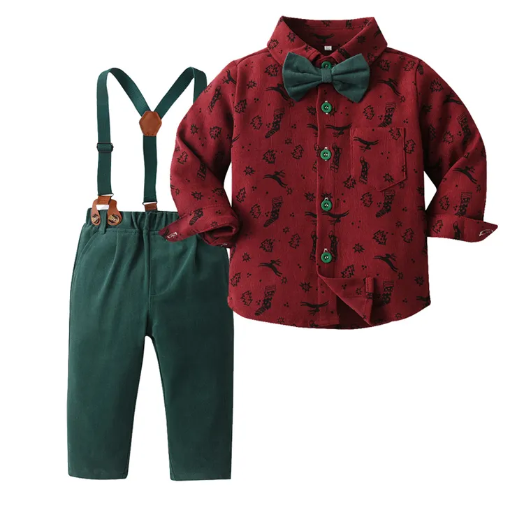 Baby Jungen Weihnachts feier Hochzeits anzug Kleinkind Shirt Fliege Hosenträger Hosen Kinder fallen formelle Outfits